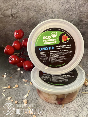 Омуль слабосоленый филе-ломтики с брусникой 200 гр. Омуль слабосоленый филе-ломтики с брусникой 200 гр.