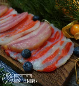 Рулет рыбный филе Палтуса и Нерки малосолёный в вакуумной упаковке